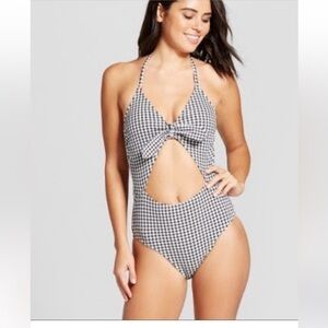 Xhilaration Black and White Checkered Swimwear Large